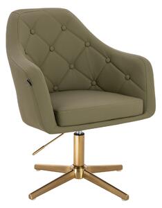 HR831CROSS Scaun Khaki Piele Ecologica Premium Soft cu Bază Aurie