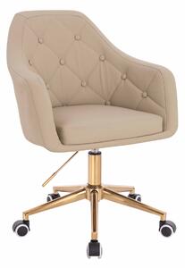 HR831K Scaun Crem Piele Ecologica Premium Soft cu Bază Aurie