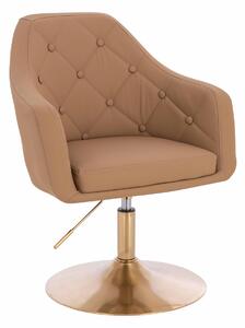 HR831N Scaun Caramel Piele Ecologica Premium Soft cu Bază Aurie