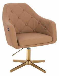 HR831CROSS Scaun Caramel Piele Ecologica Premium Soft cu Bază Aurie