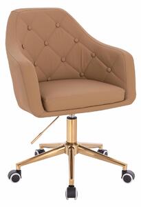 HR831K Scaun Caramel Piele Ecologica Premium Soft cu Bază Aurie