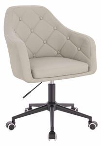 HR831K Scaun Ecru Piele Ecologica Premium Soft cu Bază Neagră