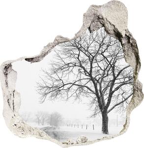 Fototapet 3D gaură în perete copac în timpul iernii