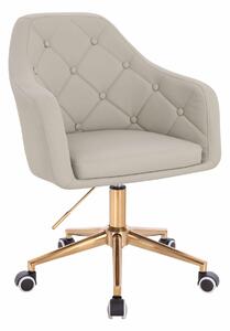 HR831K Scaun Ecru Piele Ecologica Premium Soft cu Bază Aurie
