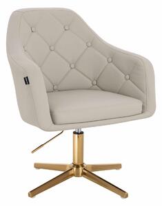 HR831CROSS Scaun Ecru Piele Ecologica Premium Soft cu Bază Aurie