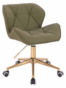 HR111K Scaun Khaki Piele Ecologica Premium Soft cu Bază Aurie