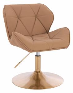 HR111N Scaun Caramel Piele Ecologica Premium Soft cu Bază Aurie