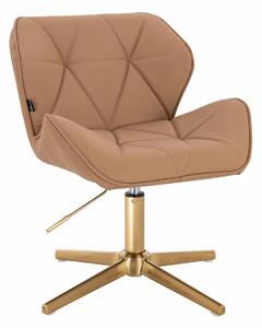 HR111CROSS Scaun Caramel Piele Ecologica Premium Soft cu Bază Aurie