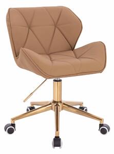 HR111K Scaun Caramel Piele Ecologica Premium Soft cu Bază Aurie
