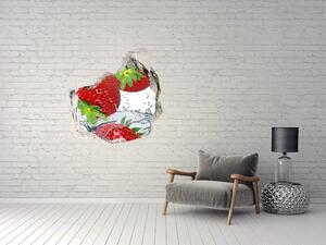 Fototapet 3D gaură în perete care se încadrează căpșuni