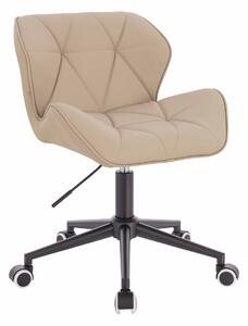HR111K Scaun Crem Piele Ecologica Premium Soft cu Bază Neagră