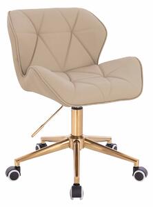 HR111K Scaun Crem Piele Ecologica Premium Soft cu Bază Aurie