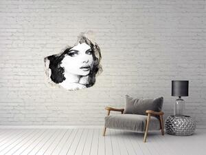 Fototapet 3D gaură în perete femeie portret