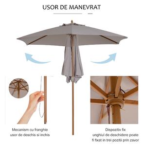 Outsunny Umbrelă de Grădină 2.5x2.3m Parasolar cu 6 Nervuri din Lemn și Poliester Crem | Aosom Romania