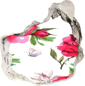 Fototapet 3D gaură în perete trandafiri rosii