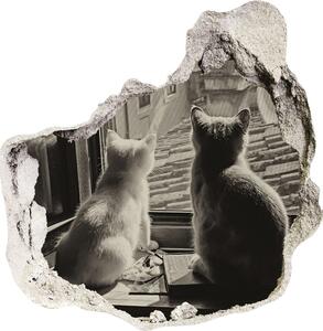 Autocolant un zid spart cu priveliște Pisici de la fereastra