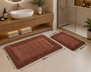 Set Covor baie, Covor 100% Bumbac, Dimensiunea 60x100 50x80 cm, Maro 60 x 100/ 50 x 80