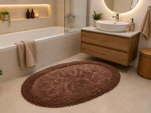 Set Covor baie Oval, Covor 100% Bumbac, Dimensiunea 60x100 50x80 cm, Maro 60 x 100/ 50 x 80