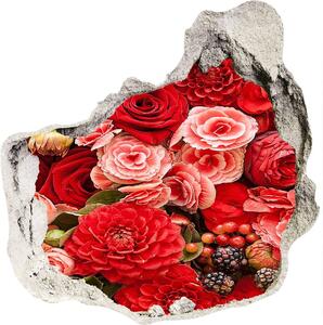 Fototapet un zid spart cu priveliște flori roșii