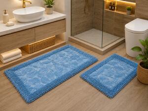 Set Covor baie, Leaves, Covor 100% Bumbac, Dimensiunea 60x100 50x80 cm, Albastru 60 x 100