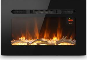 HOMCOM Șemineu Electric de 60 cm, Încastrat sau de Perete, 1800 W, Temporizator 24 de Ore, Flacără Reglabilă, Cristale | Aosom Romania