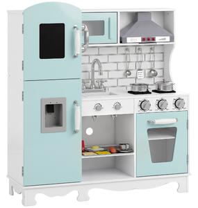 AIYAPLAY Bucătărie din lemn pentru copii, cu lumini, sunete, accesorii, frigider, cuptor și aparat de cafea, verde deschis | Aosom Romania