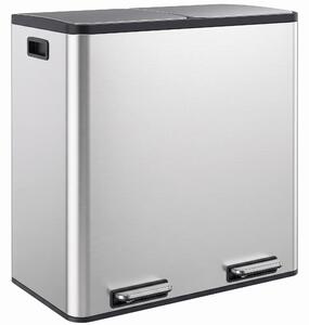 HOMCOM Coș de gunoi pentru bucătărie 2 x 30 L, cu pedală, din oțel inoxidabil, cu recipiente detașabile și închidere lentă, argintiu | Aosom Romania
