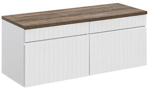 Mască suspendată cu blat pentru chiuveta de la baie Iconic, alb/stejar Santa Fe vintage (120 cm)