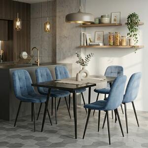 Set masă extensibilă Lisabona Negru Marmorat cu 6 Scaune Gya Turcoaz