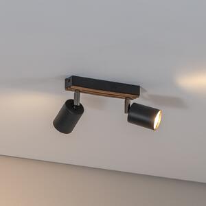 Envostar Tino Spot de tavan 2 becuri negru/lemn, reglabil, Negru, Camera de zi / sufragerie, Metal