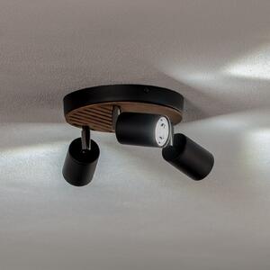 Envostar Tino Spot de tavan 3 becuri rotund negru/lemn, reglabil, Negru, Camera de zi / sufragerie, Metal