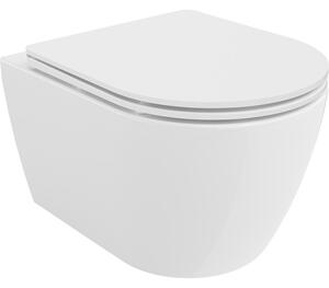Mexen Carmen, vas de toaletă suspendat 490x365x340 mm, Tornado fără margine + scaun toaletă duroplast, alb lucios, 30880300T