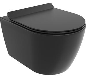 Mexen Carmen, vas de toaletă suspendat 490x365x340 mm, Rimless Tornado + scaun de toaletă duroplast, negru mat, 30880185T