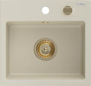 Mexen Milo chiuvetă de bucătărie din granit cu 1 compartiment 435 x 410 mm, bej, sifon auriu - 6505441000-69-G