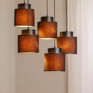 Luminex Lampă suspendată Soho cilindrică rotundă 5 becuri negru/auriu, reglabil, Negru, Camera de zi / sufragerie, Țesătură / Textil, Modern