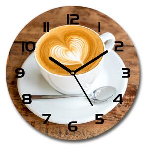 Ceas rotund de perete din sticlă Cafea într-o ceașcă