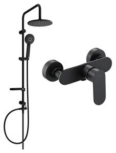 Set de duș Mexen Carl cu duș cu efect de ploaie și robinet de duș Milo, negru mat, 71340240-70