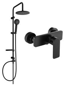 Set de duș Mexen Carl cu duș cu efect de ploaie și robinet de duș Cetus, negru mat, 744340240-70
