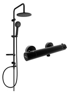 Mexen Carl, set de duș cu duș cu efect de ploaie și baterie termostatică KAI, negru mat, 77100240-70