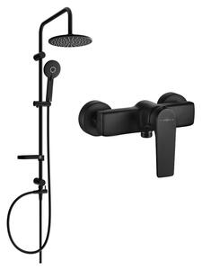 Set de duș Mexen Carl cu duș cu efect de ploaie și robinet de duș Lynx, negru mat, 745940240-70