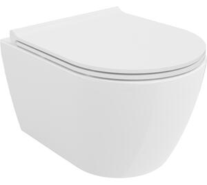 Mexen Carmen, vas WC suspendat 490x365x340 mm, Rimless Tornado + scaun WC duroplast, alb lucios, 30880500T