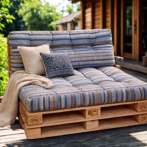 Set 2 perne groase pentru paleti gradina, saltea si spatar, Albastru cu dungi