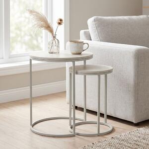 Set 2 măsuțe de cafea Trends4You, metal & MDF, design modern, alb