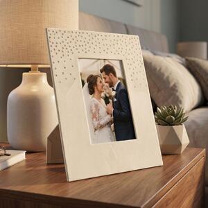 Ramă Foto Elegantă 18x23 cm – Catifea, Alb Ivory cu Cristale