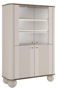 Vitrină cu patru uși Vesper 103 cm - cașmir / nuc / mânere aurii / picioare rotunde
