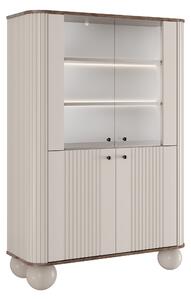 Vitrină cu patru uși Vesper 103 cm - cașmir / nuc / mânere negre / picioare rotunde