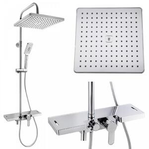 Erga Oslo, set de duș cu baterie, raft, pipă și cap de duș 30×30 cm, cromat, ERG-YKA-BP.OSLO-30-CHR