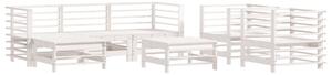 Set mobilier de grădină cu perne, 7 piese, alb, lemn masiv