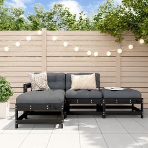 Set mobilier relaxare de grădină 4 piese, negru, lemn masiv pin