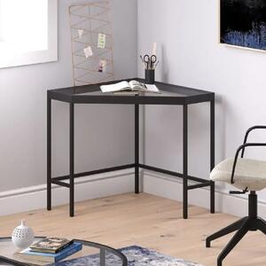 Masa birou colt Corner,sticla,Homs, 100 x 75 x 75 cm, negru